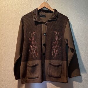 Vintage Y2k Brown Embroidered Women's Sweater